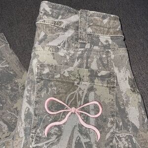 Camouflage Pants with Pink Embroidery